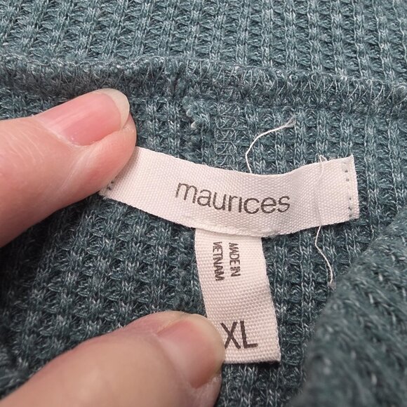 Maurices Sweater Womens XL Teal Waffle Knit Mock Neck Pattern Cuff Casual - Picture 5 of 10